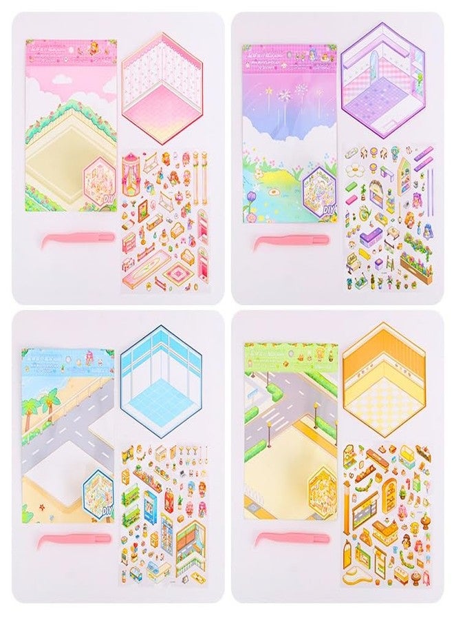 SAMVARDHAN 3D Mini World Landscape Sticker Set | DIY Scene Building PET Stickers with Tweezers | Cute Aesthetic Decorative Stickers for Journaling, Scrapbooking & Crafts (Pack of 4) - Image 3